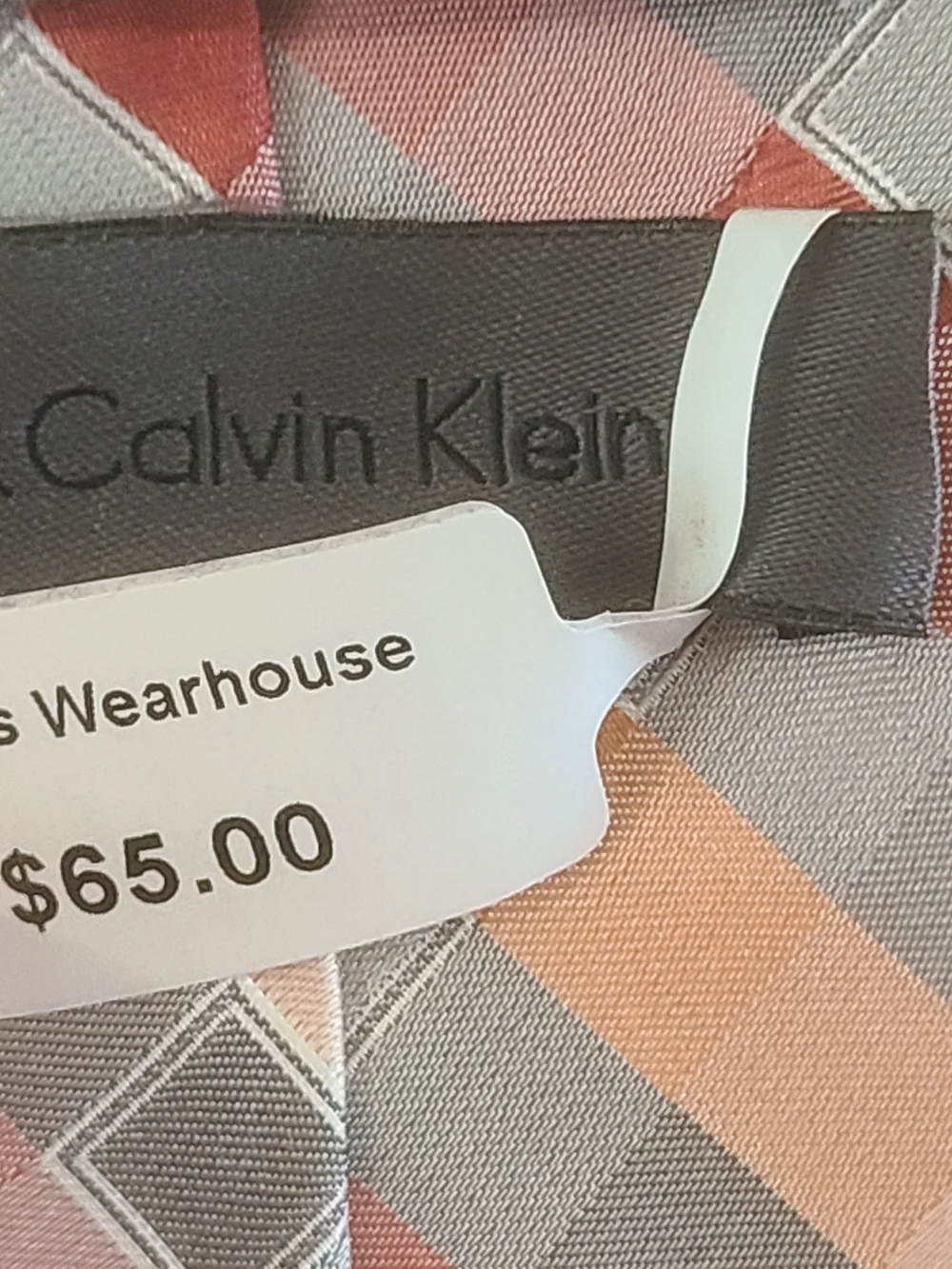 Calvin Klein Pink Gray Orange Geometric Plaid Tie Nwt